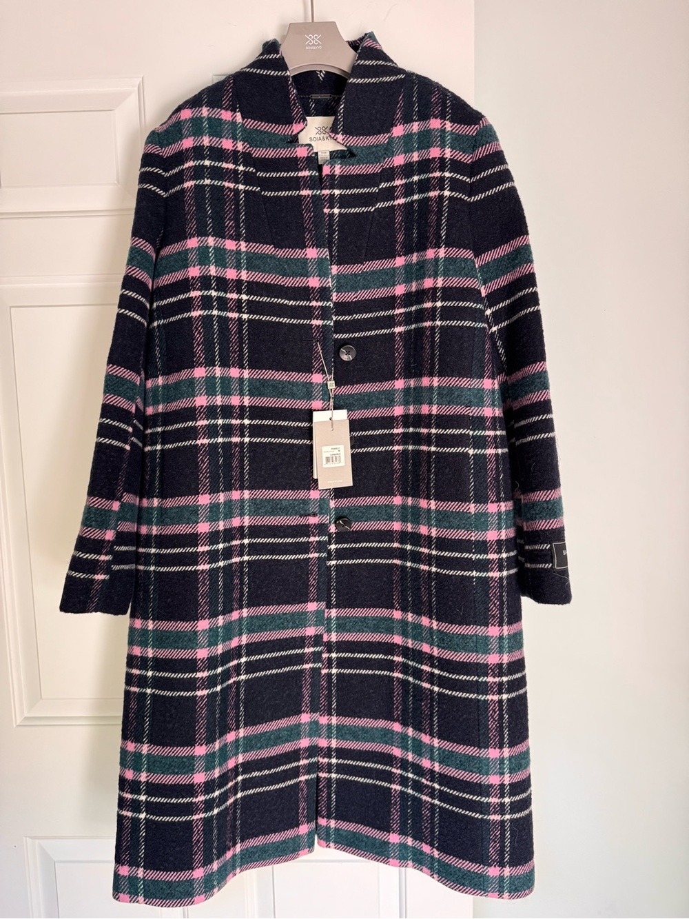 Soia & Kyo Diane Plaid Wool Blend Coat, NWT, Size Medium